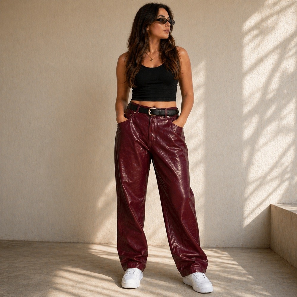 Universal Thread 16R Red Faux Leather‎ Mid Rise 90s Baggy Pants NWT